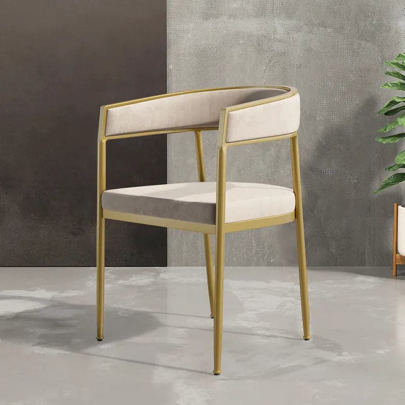 Modern Velvet Upholstered Dining Chair with Gold Metal Leg in Beige/Gray#Beige