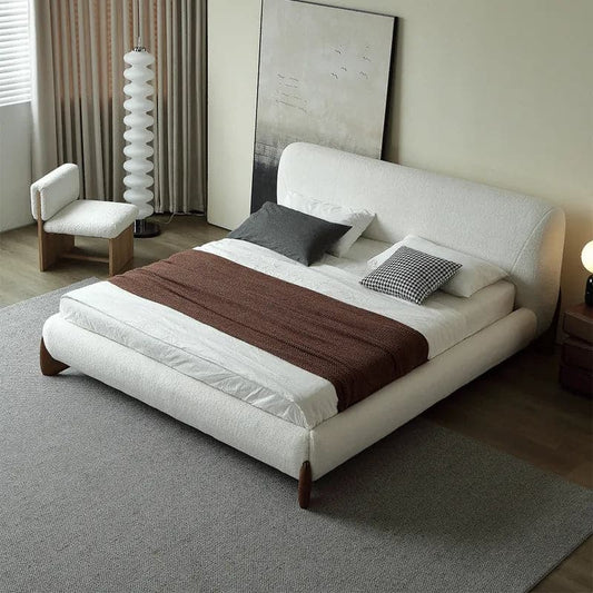Cadre de lit king size de lit plateforme à boucle blanche moderne avec tête de lit rembourrée
