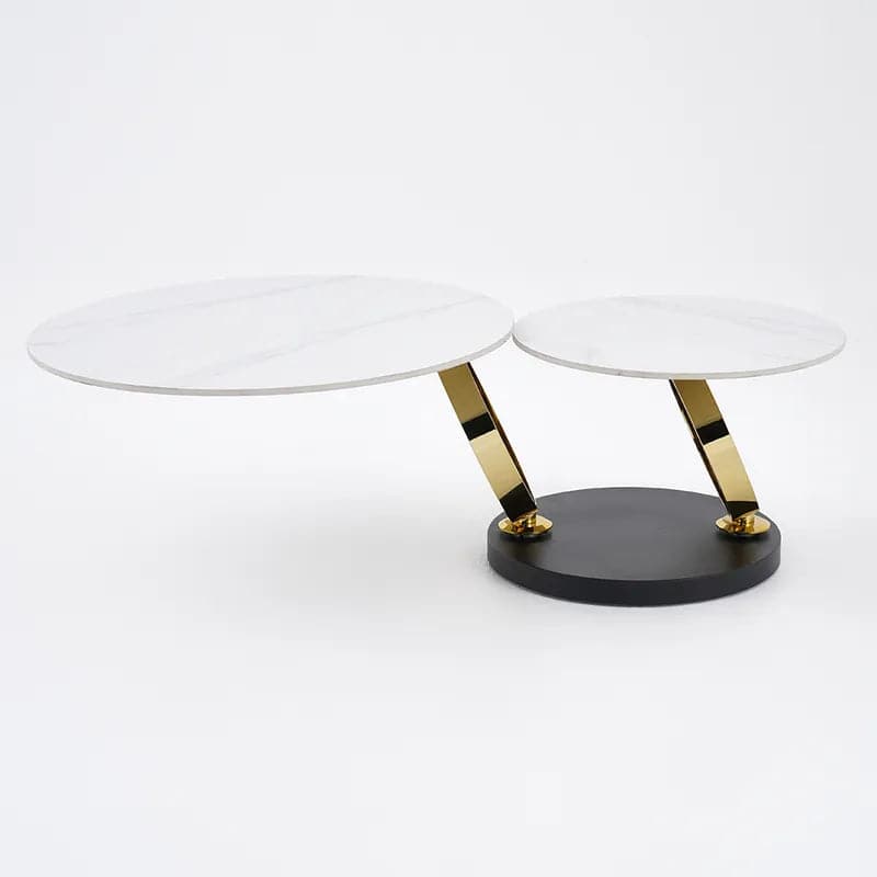 Modern White Extendable Coffee Table with Ring-shaped Metal Pedestal