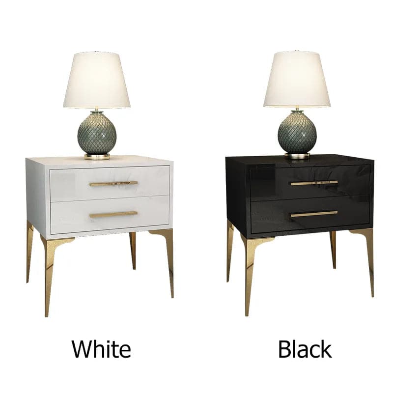 Modern White Nightstand Glossy 2-Drawer Classic Bedside Cabinet High Legs