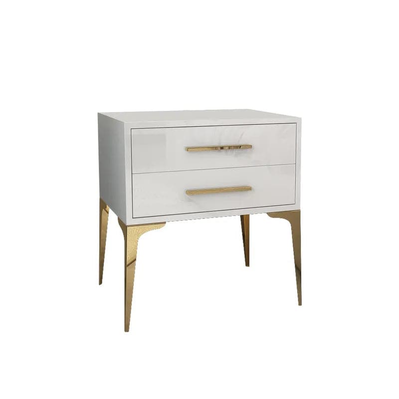 Modern White Nightstand Glossy 2-Drawer Classic Bedside Cabinet High Legs