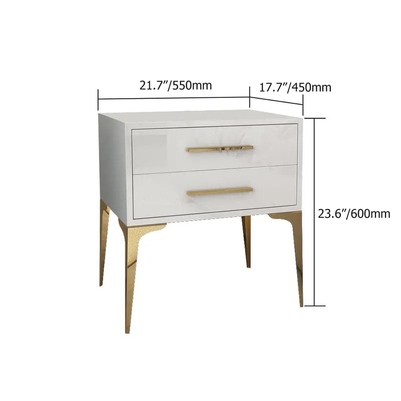 Modern White Nightstand Glossy 2-Drawer Classic Bedside Cabinet High Legs