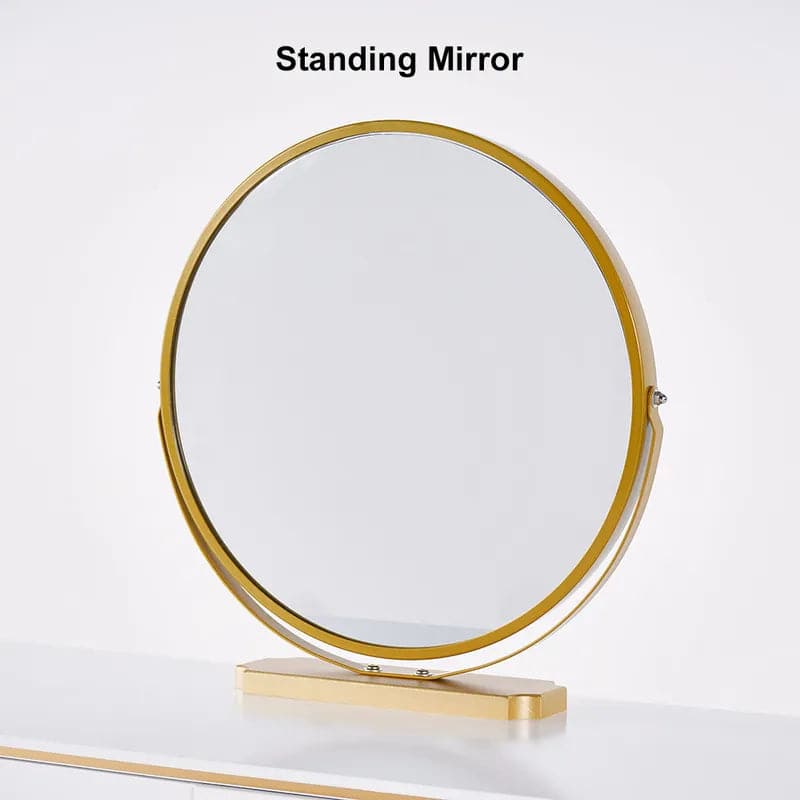 Modern White Oval Makeup Vanity with Rotatable Mirror & Nesting Stool