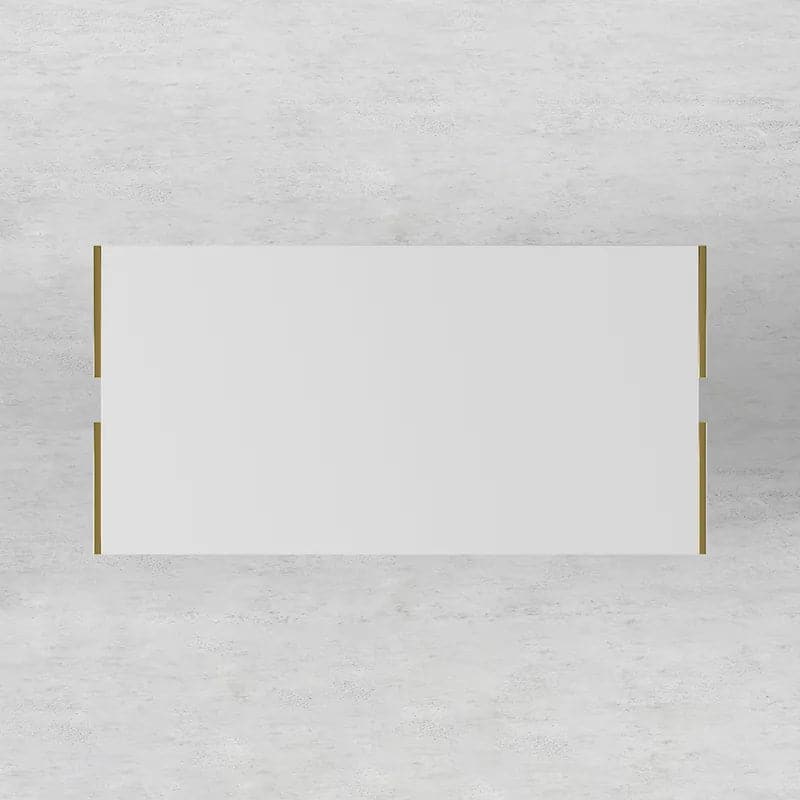 Modern White Rectangular Coffee Table with Drawers Lacquer Gold Base#White