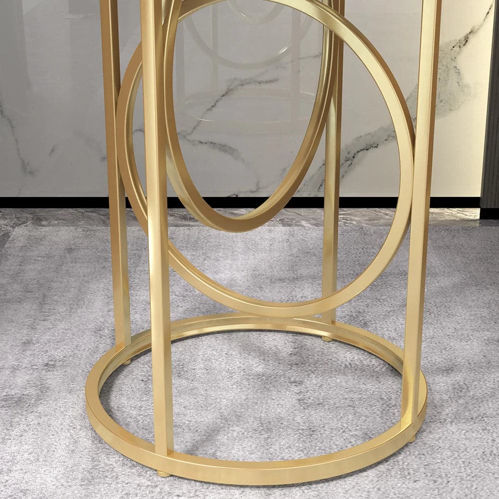 Modern White Round End Table Marble Top Side Table Metal in Gold