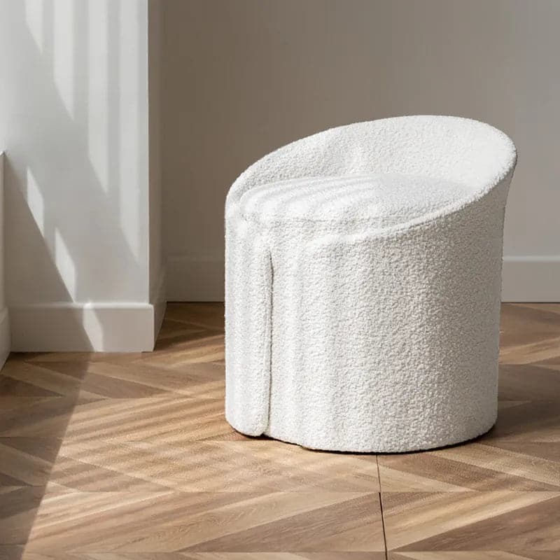 Tabouret de vanité rond moderne en laine d'agneau blanc avec dossier