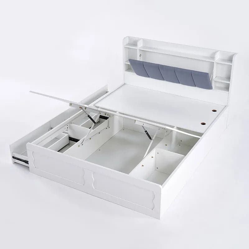 Modern White Storage Queen Bed Low Profile Queen Bed with 3 Drawers