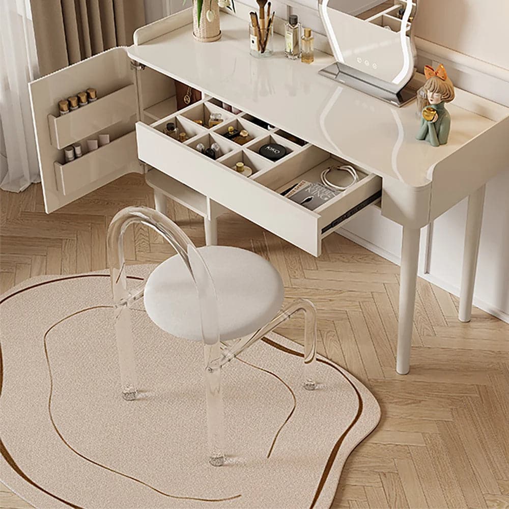 Modern White Vanity Stool with Back Velvet Upholstered Acrylic Chair for Bedroom