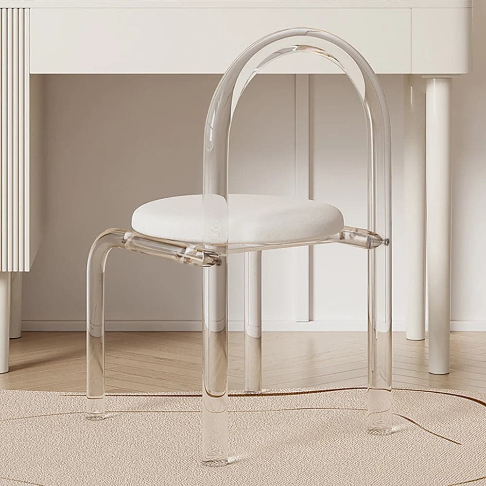 Tabouret de vanité blanc moderne avec dossier en velours, chaise en acrylique rembourrée pour chambre à coucher