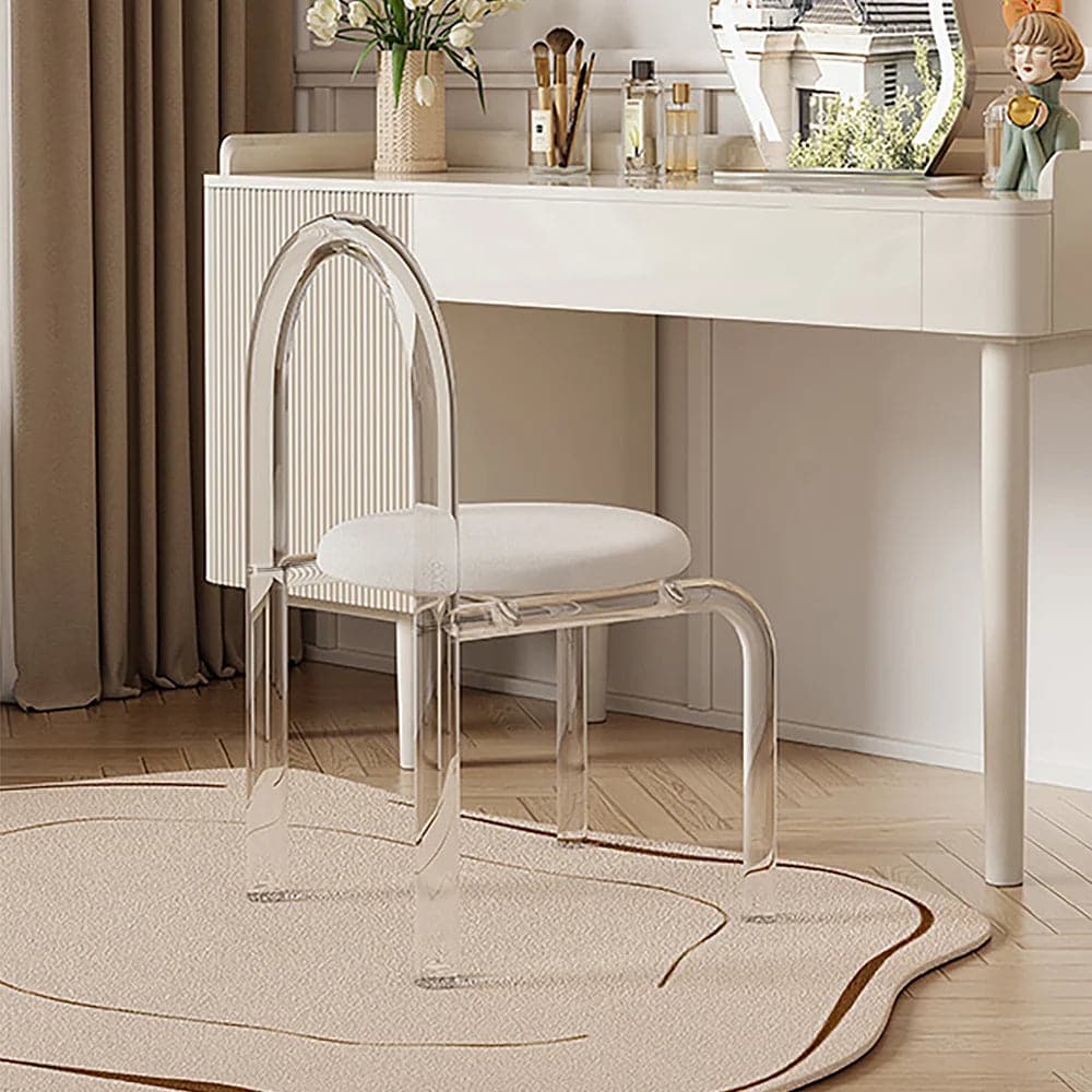 Tabouret de vanité blanc moderne avec dossier en velours, chaise en acrylique rembourrée pour chambre à coucher