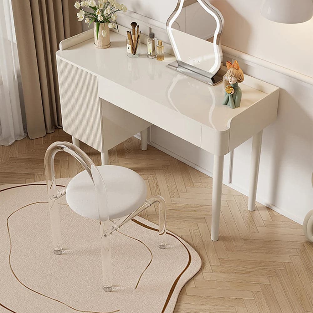 Tabouret de vanité blanc moderne avec dossier en velours, chaise en acrylique rembourrée pour chambre à coucher