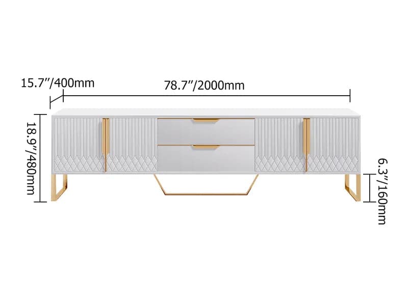Modern White Wood TV Stand with 2 Drawers and 4 Doors Media Console for 80 Inches TVs#White