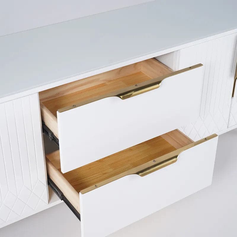 Modern White Wood TV Stand with 2 Drawers and 4 Doors Media Console for 80 Inches TVs#White