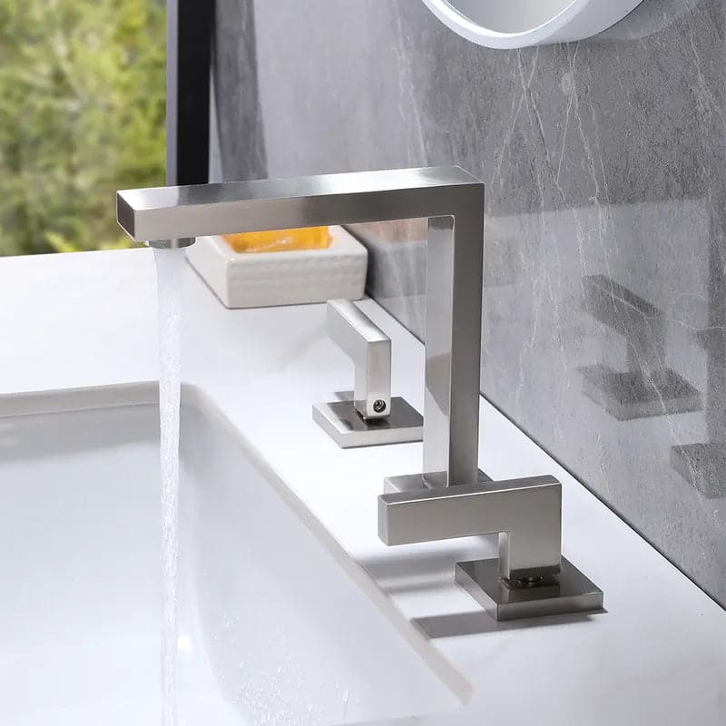 Modern Widespread Brushed Nickel Bathroom Sink Faucet Double Handle Solid Brass#Brushed Nickel