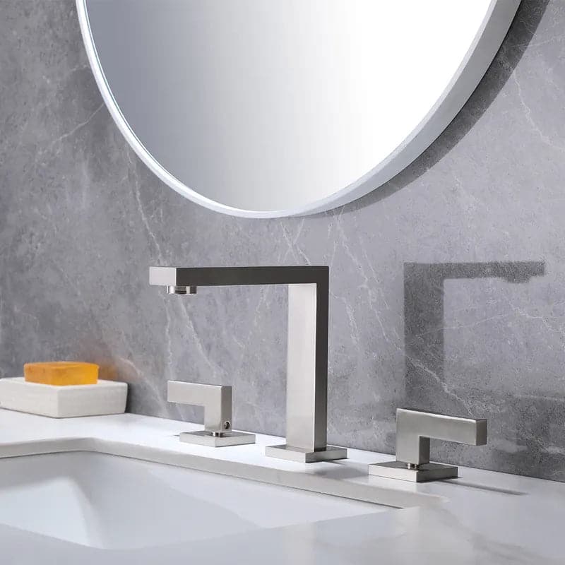 Modern Widespread Brushed Nickel Bathroom Sink Faucet Double Handle Solid Brass#Brushed Nickel