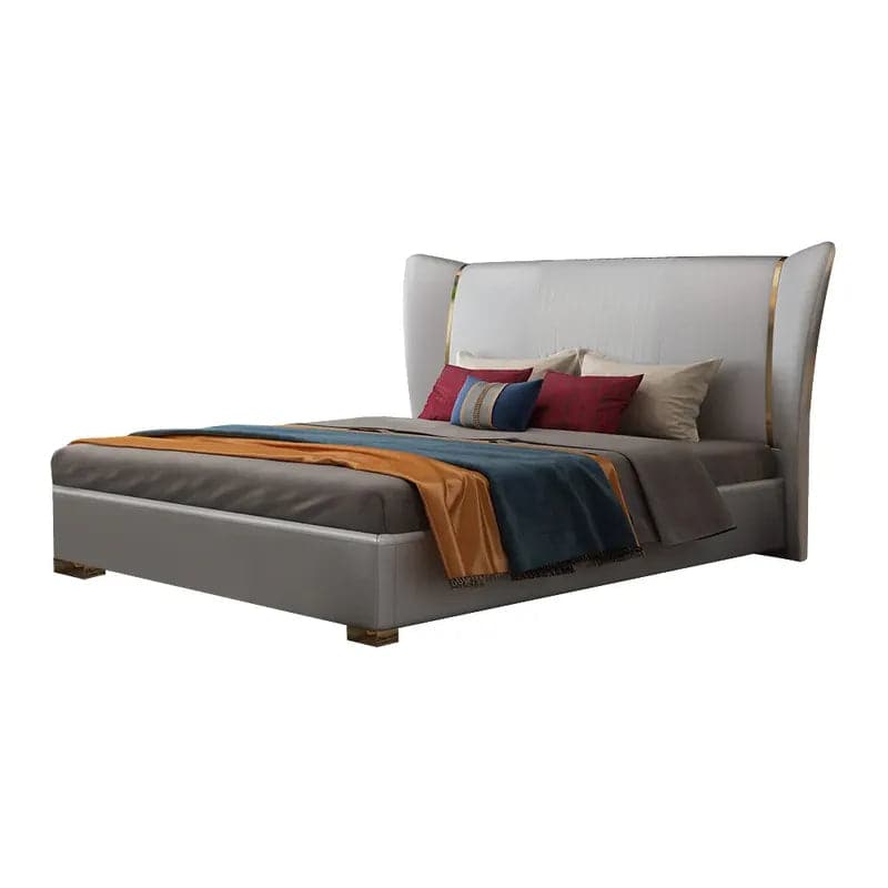 Modern Wingback Bed Microfiber Leather Upholstered Bed Cal King