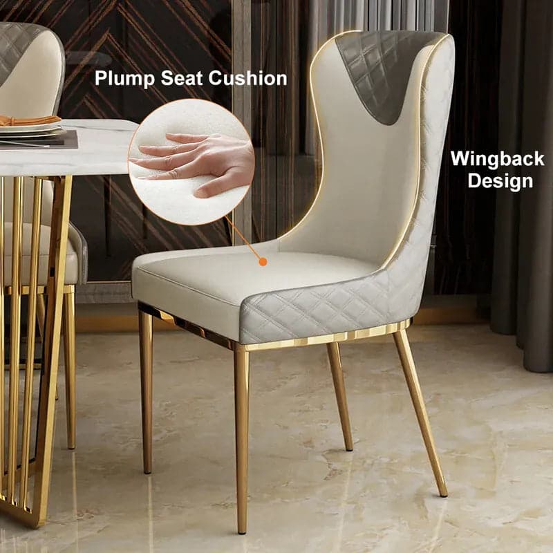 Chaise de salle à manger moderne à oreilles, ensemble de 2 chaises d'appoint rembourrées en cuir PU gris, pieds dorés