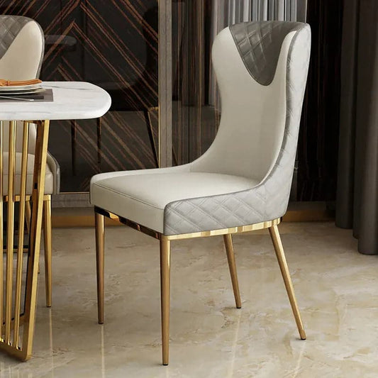 Chaise de salle à manger moderne à oreilles, ensemble de 2 chaises d'appoint rembourrées en cuir PU gris, pieds dorés