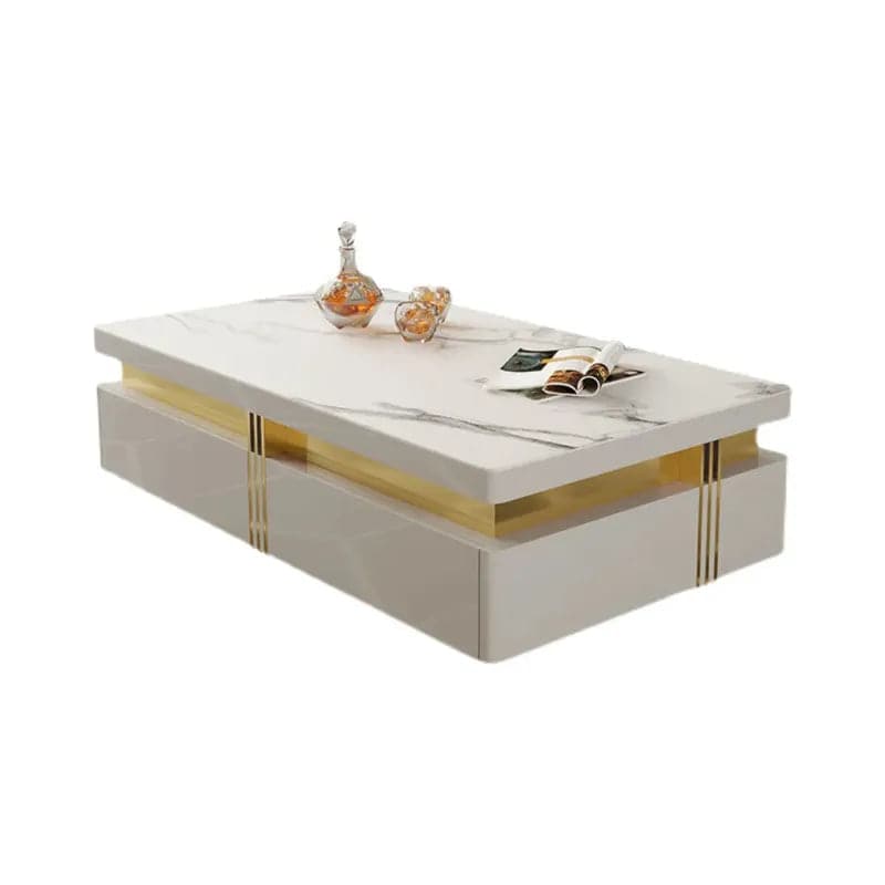 Table basse moderne en bois avec rangement en blanc Table centrale base en acier inoxydable