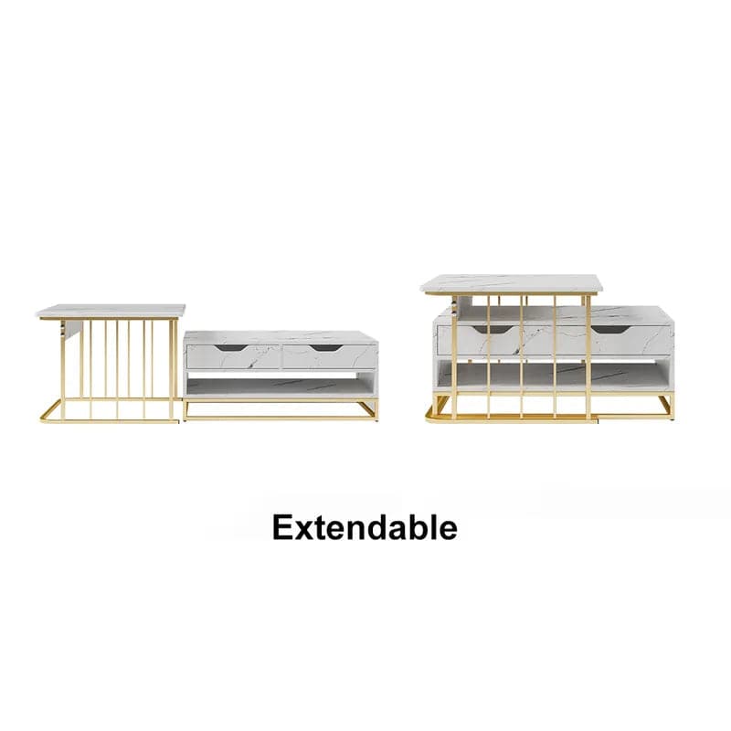 Ensemble de 2 tables basses gigognes modernes en bois blanc avec tiroirs et étagères de rangement