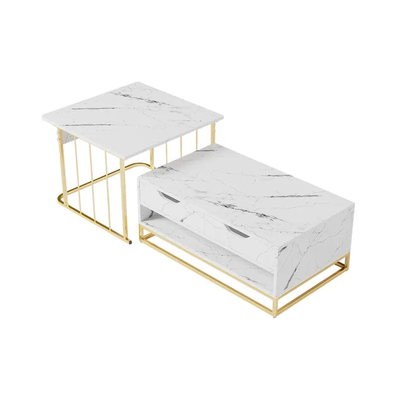 Ensemble de 2 tables basses gigognes modernes en bois blanc avec tiroirs et étagères de rangement