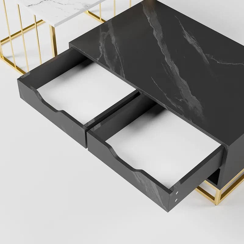 Ensemble de table basse gigogne moderne en bois avec tiroirs et étagères en noir et blanc