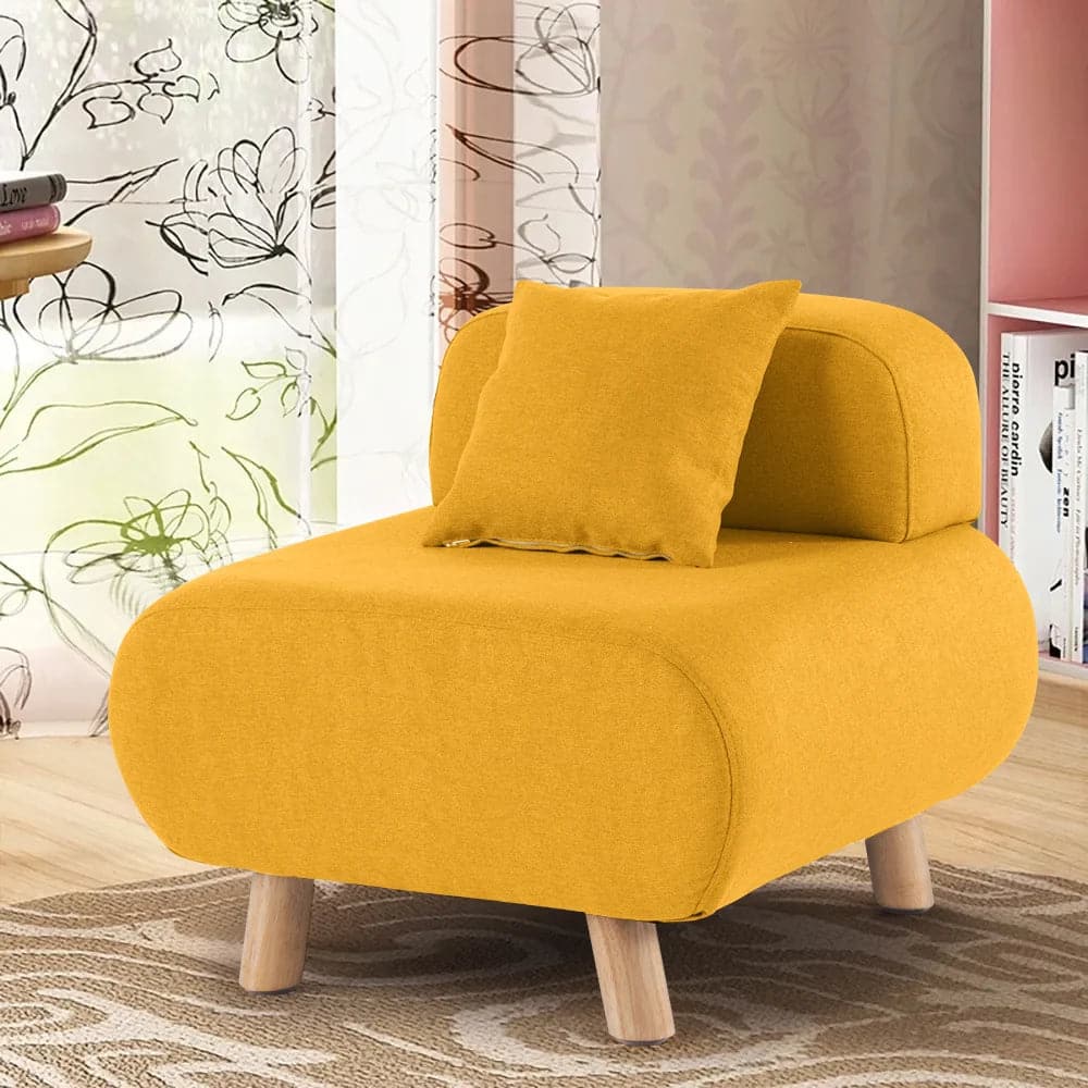 Modern Yellow Accent Chair with Cotton and Linen Upholstered and Pillow Included