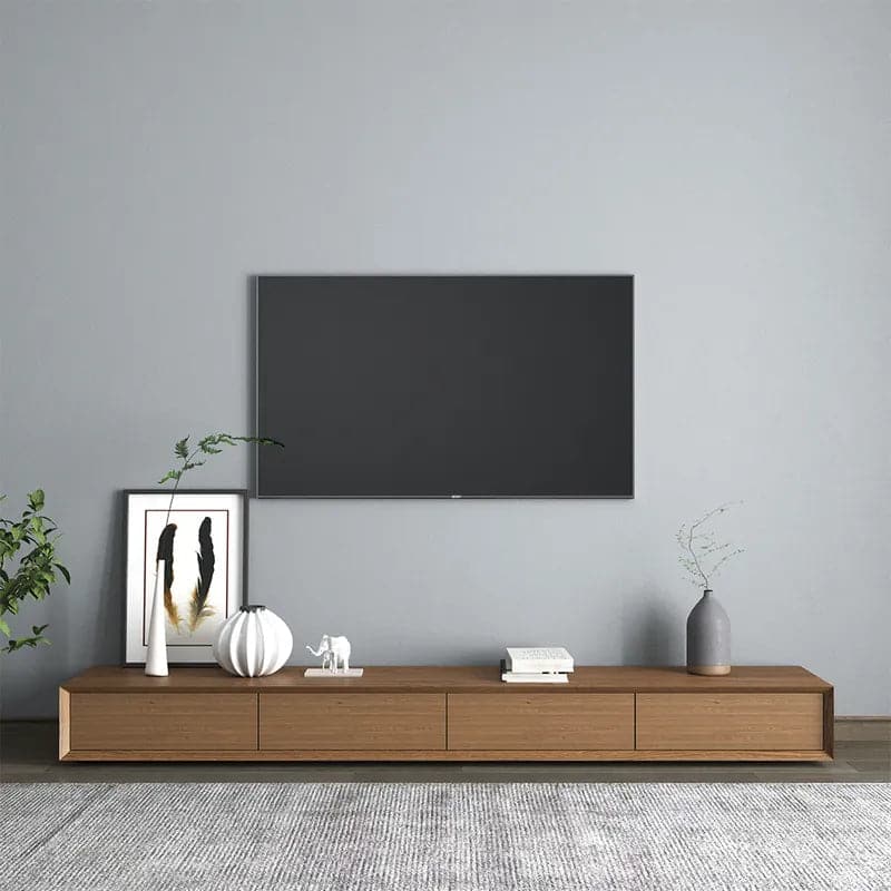 Modern Walnut Rectangular TV Stand Wood Media Console with 4 Drawers for 85 Inches TVs#Walnut