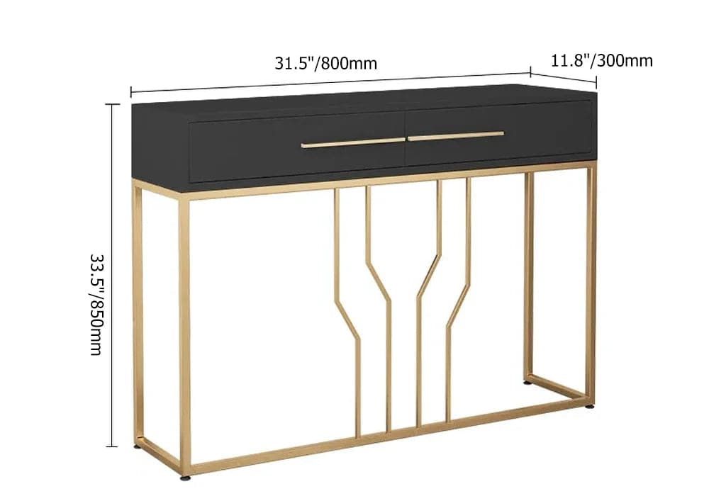 Table console étroite avec tiroirs, plateau en bois noir