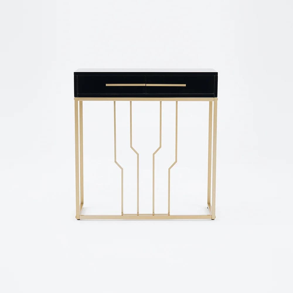 Table console étroite avec tiroirs, plateau en bois noir
