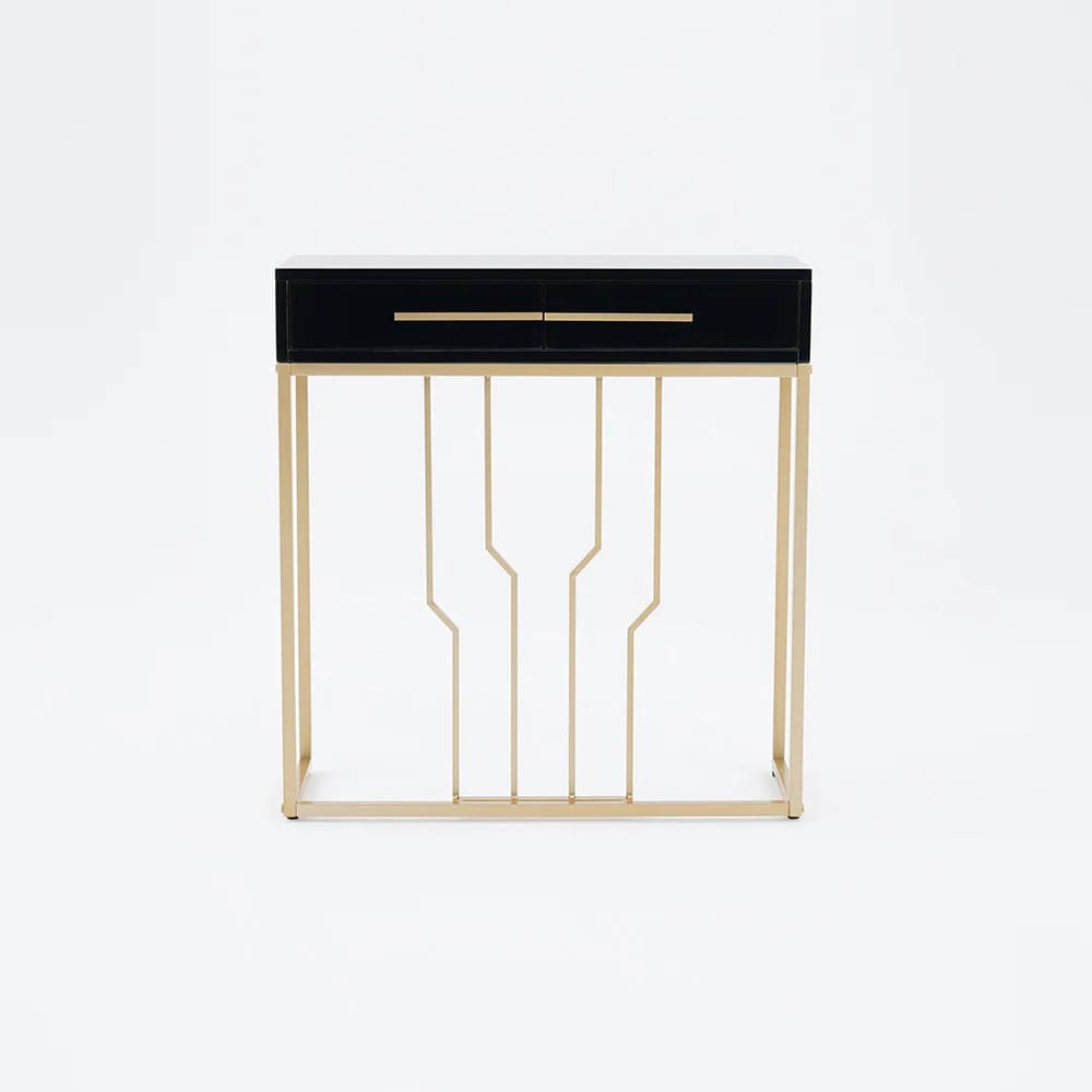 Narrow Console Table with Drawers Wood Top in Black