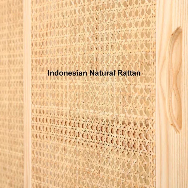 Natural&Black Woven Rattan Bedroom Clothing Armoire with Hidden 2 Doors and Drawers Wardrobe#Natural