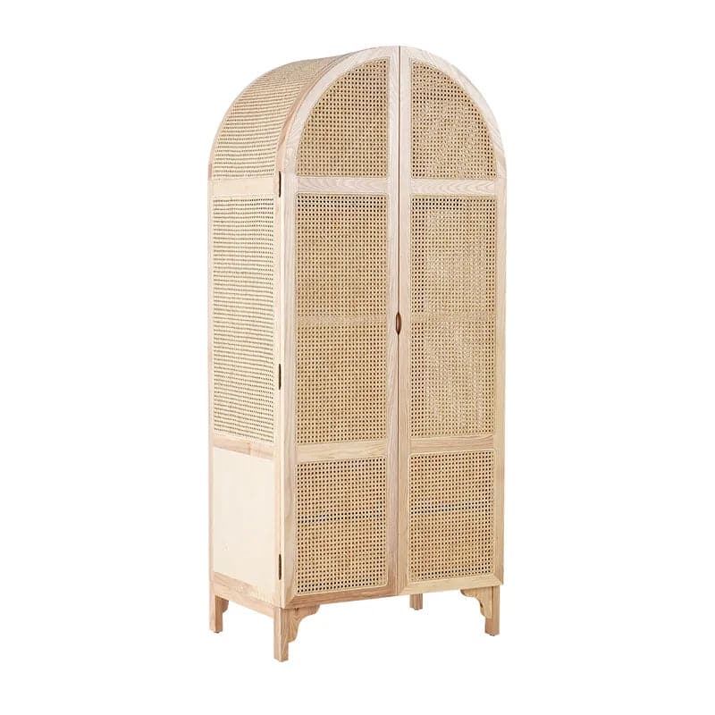 Natural&Black Woven Rattan Bedroom Clothing Armoire with Hidden 2 Doors and Drawers Wardrobe#Natural