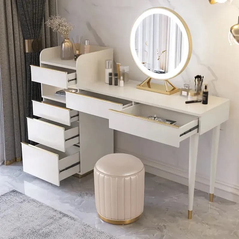 White Makeup Vanity Dressing Table with Swivel Cabinet Mirror & Stool  Included