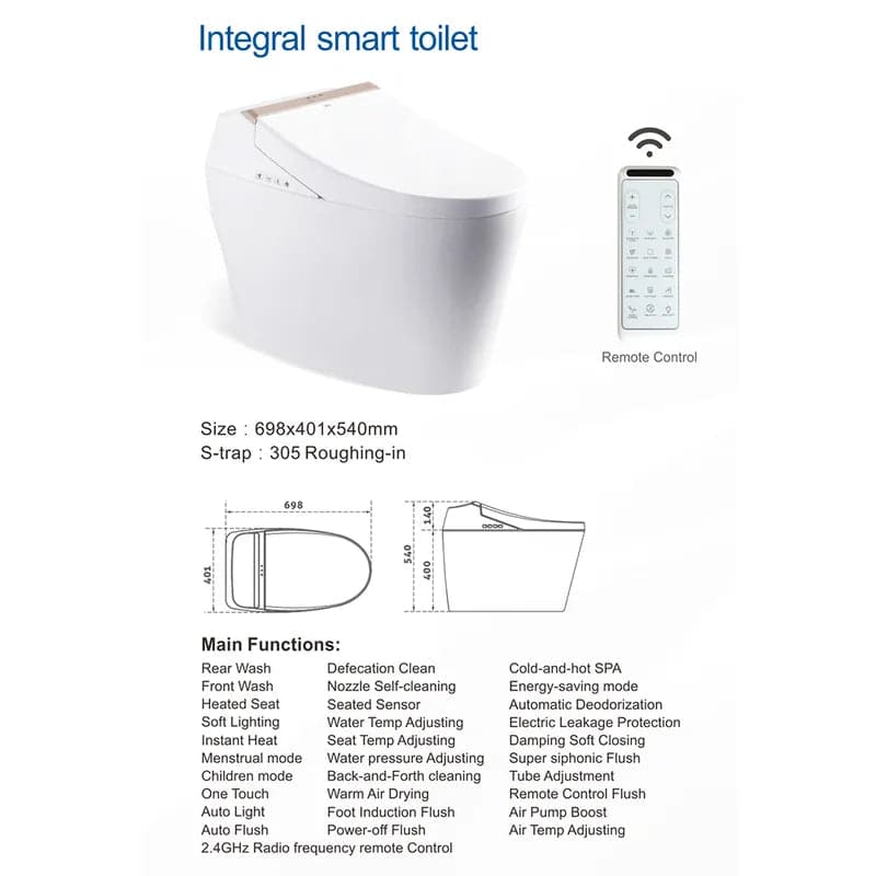 One-Piece Elongated Smart Toilet Floor Mounted Automatic Toilet Self-Clean