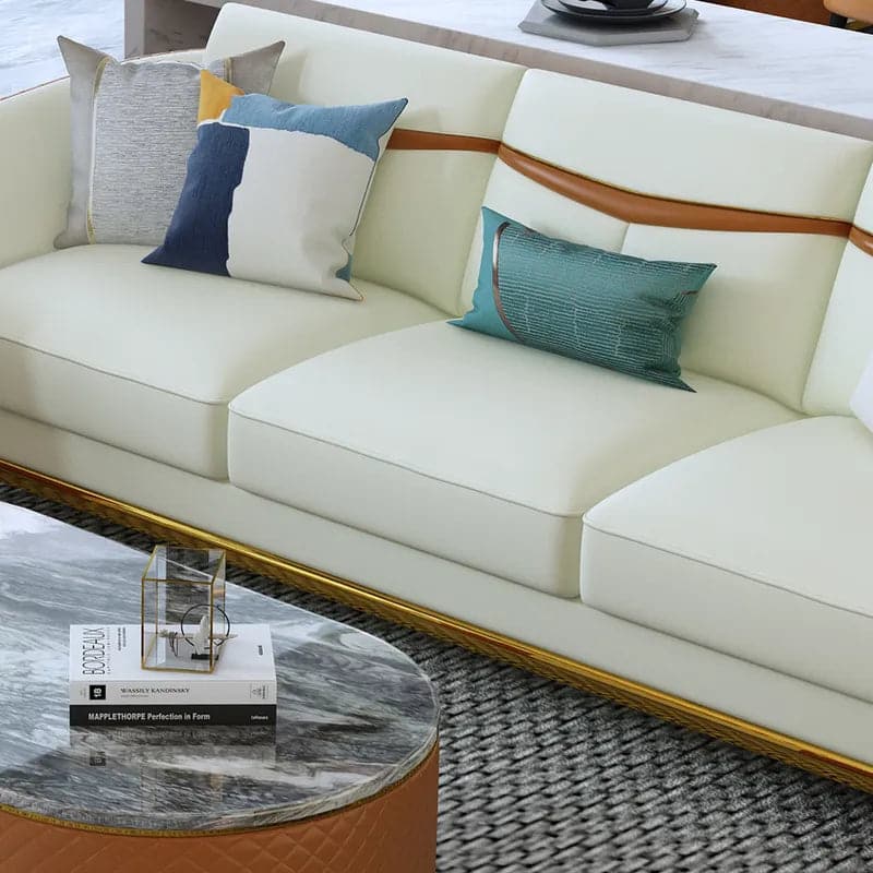 Canapé de salon en simili cuir orange avec canapé simple et causeuse, ensemble de 3