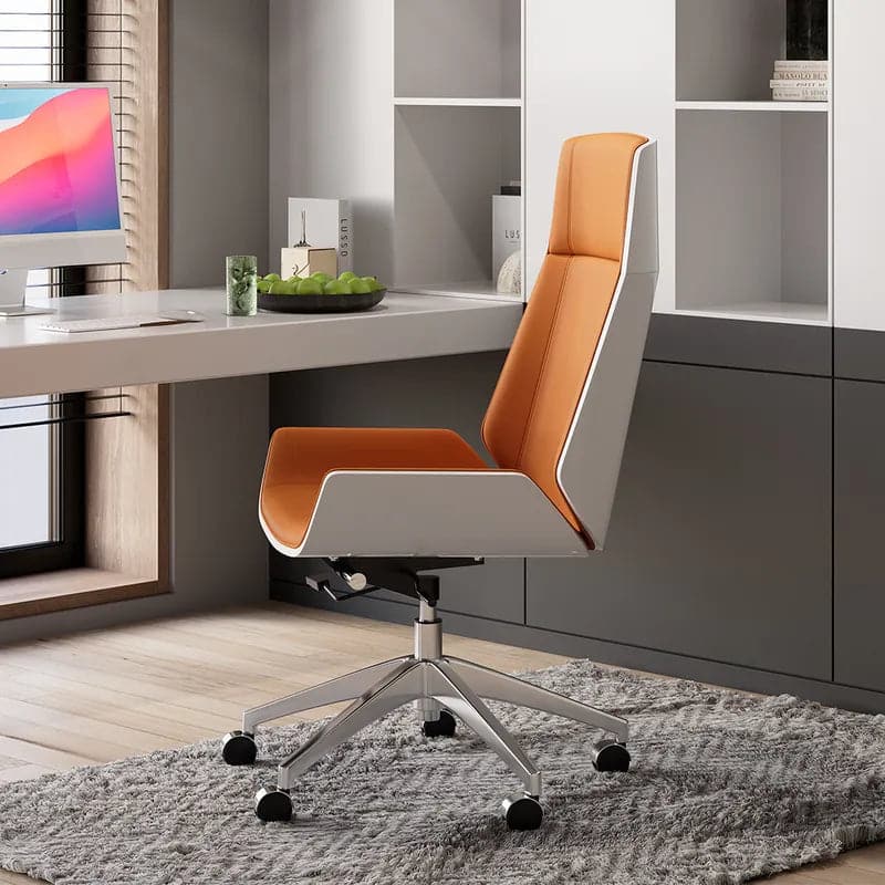 Orange&Black Faux Leather Office Chair Desk Chair with Wheels & Adjustable Height#Orange