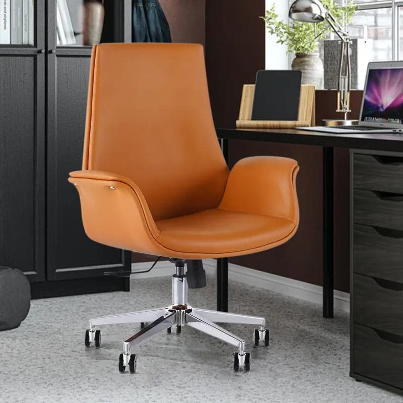 Chaise de bureau orange pour bureau, chaise de travail pivotante en cuir PU rembourrée