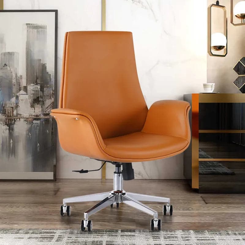 Chaise de bureau orange pour bureau, chaise de travail pivotante en cuir PU rembourrée