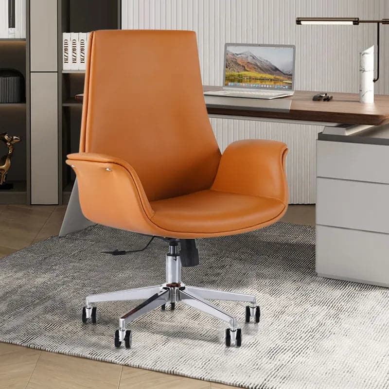 Orange Office Chair for Desk Upholstered PU Leather Swivel Task Chair