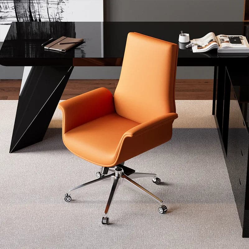 Chaise de bureau orange pour bureau, chaise de travail pivotante en cuir PU rembourrée