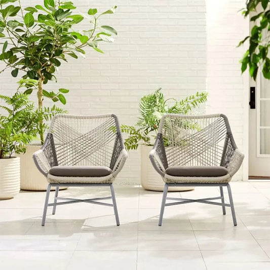 Fauteuil de patio d'extérieur en rotin PE avec coussin et coussin (Ensemble de 2)