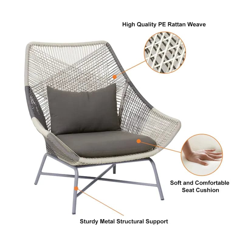 Fauteuil de patio d'extérieur en rotin PE avec coussin et coussin (Ensemble de 2)