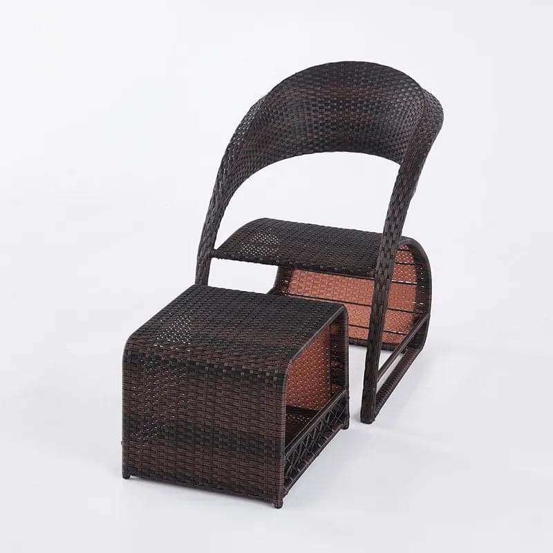 Fauteuil inclinable d'extérieur en rotin PE avec repose-pieds et rangement, ensemble de 2 pièces en café