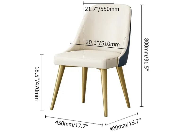 Chaise de salle à manger rembourrée en cuir PU, chaise de Table, jambe dorée