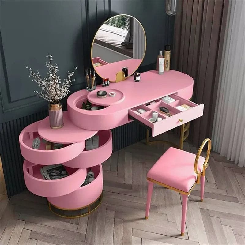 Pink dressing table on sale with mirror