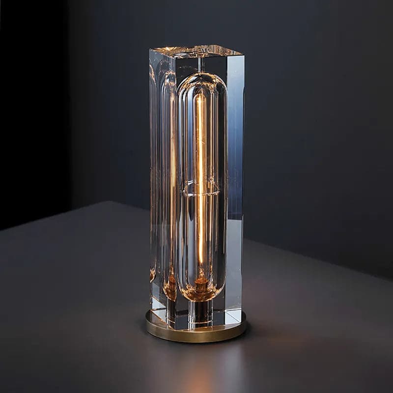 Postmodern 1-Light Crystal Table Lamp with On  Off Switch in Antique Brass