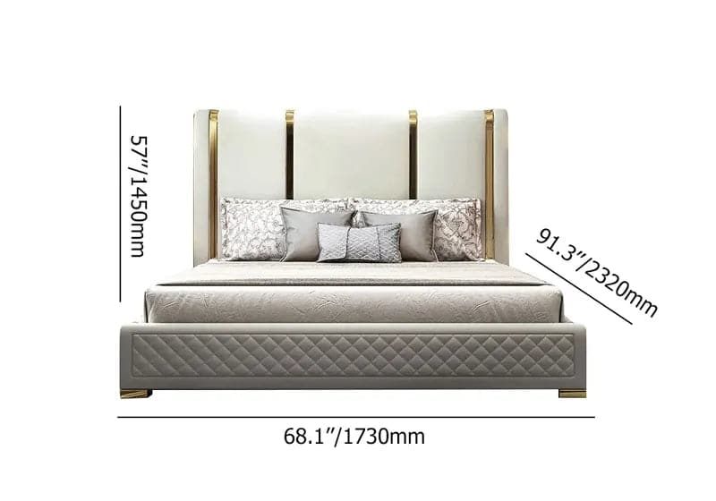 Modern Upholstered King Bed Polished Gold and Faux Leather Headboard Included