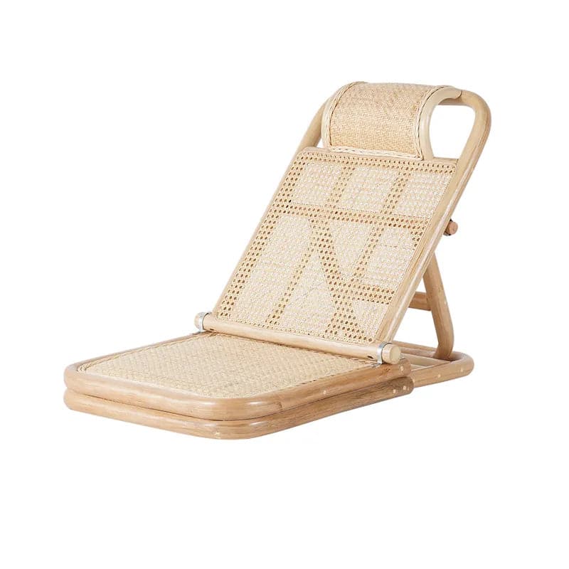 Rattan & Wood Outdoor Long Reclining Chaise Patio Lounge Chair in Natural