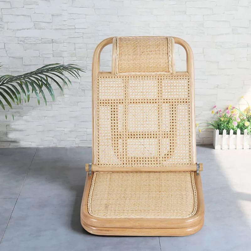 Rattan & Wood Outdoor Long Reclining Chaise Patio Lounge Chair in Natural